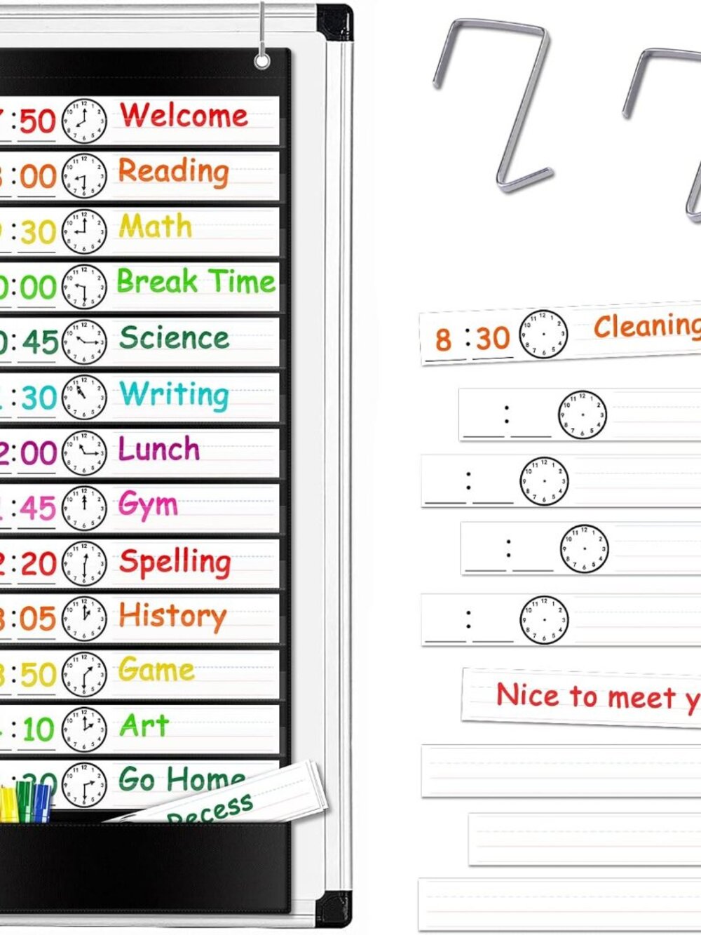 Daily Schedule Pocket Chart, Visual Schedule for Kids, Black